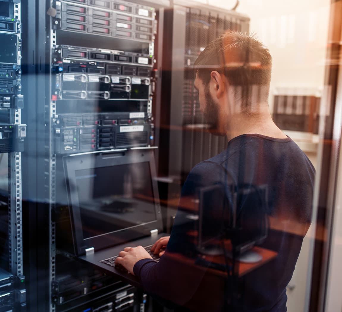 Man working on a server